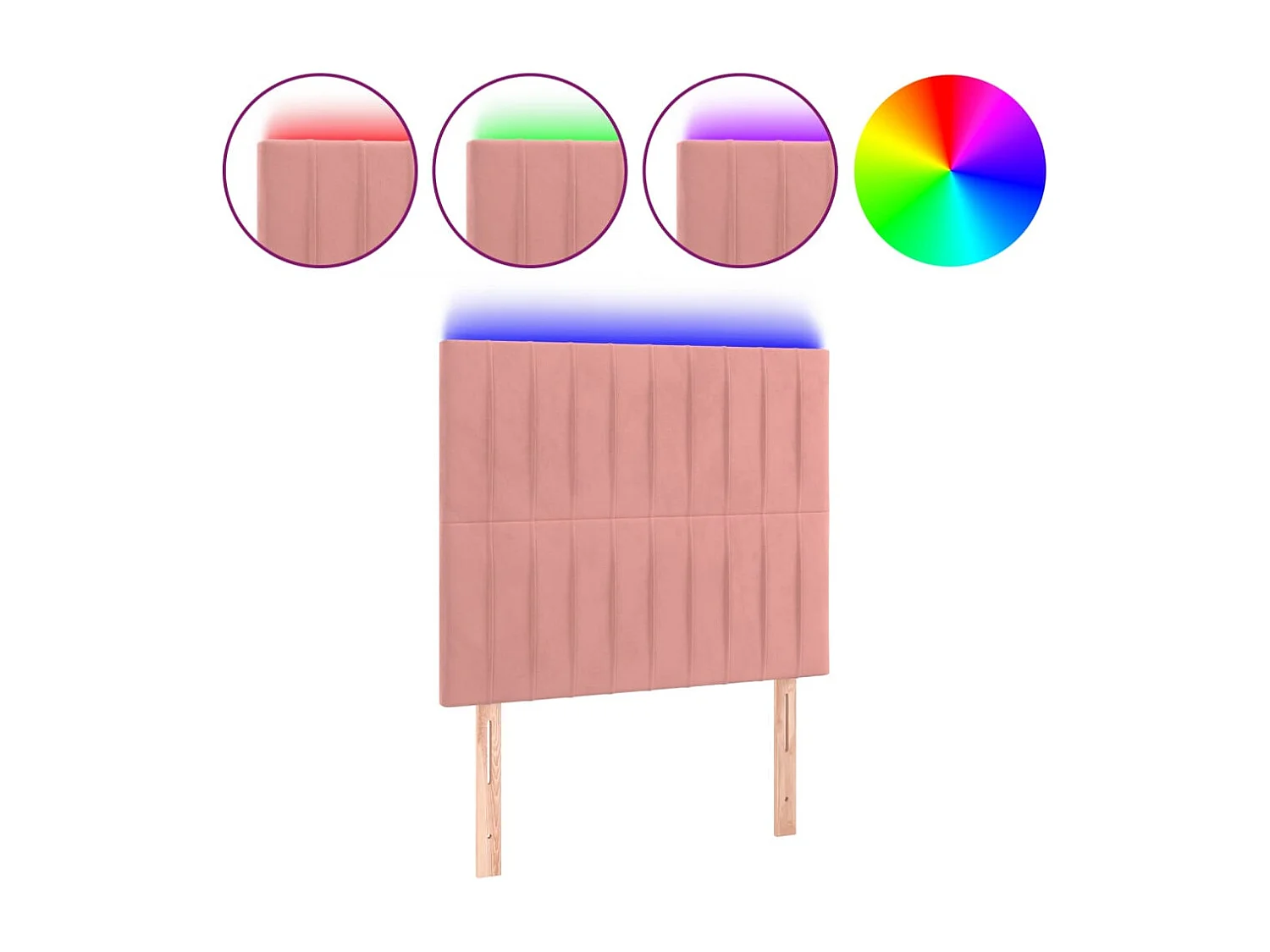 Hoofdbord | Hoofdeinde LED 90x5x118/128 cm fluweel roze