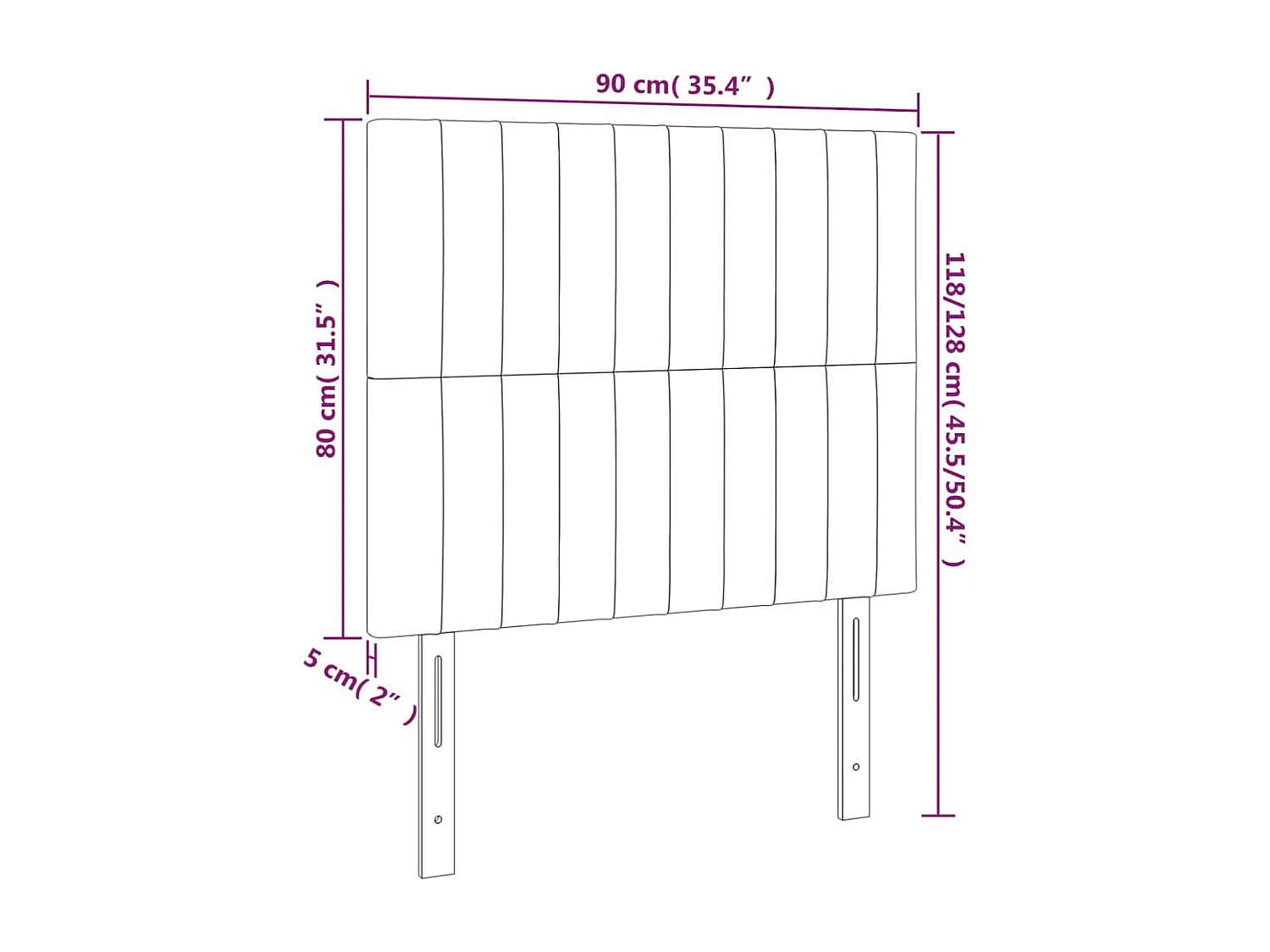 Hoofdbord | Hoofdeinde LED 90x5x118/128 cm stof zwart