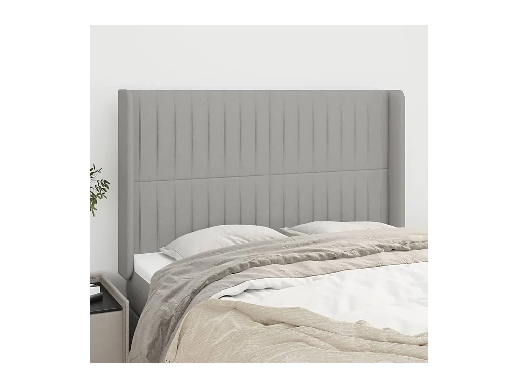 Tête de Lit | Panneau de tête pour lit Moderne avec oreilles Gris clair 147x16x118/128 cm Tissu