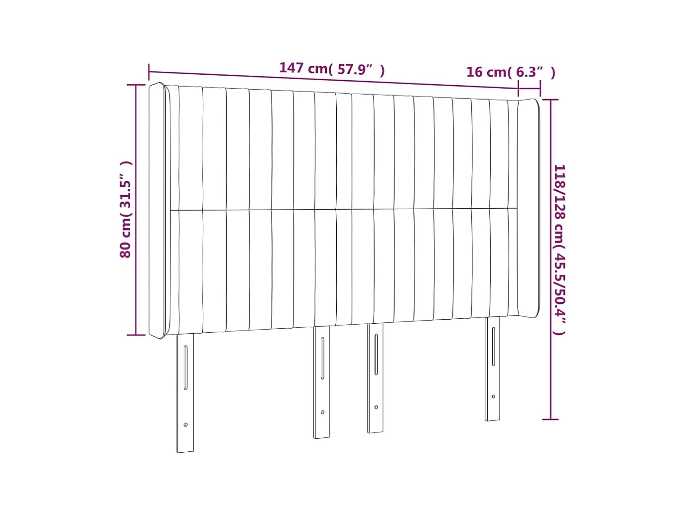 Tête de Lit | Panneau de tête pour lit Moderne avec oreilles Gris clair 147x16x118/128 cm Tissu