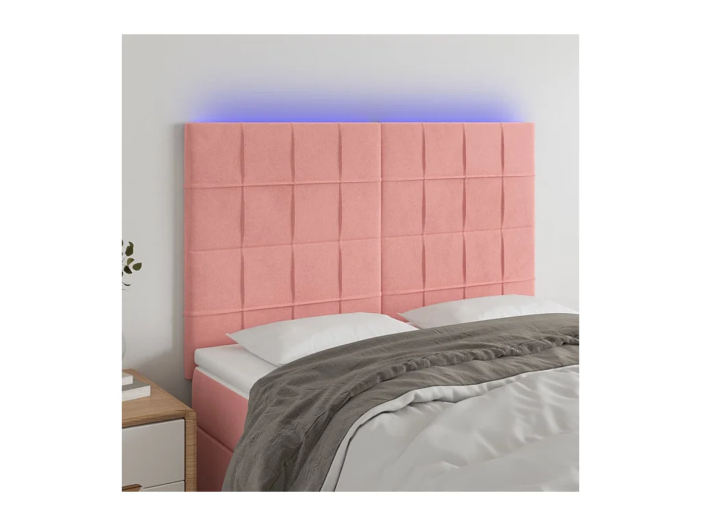 Cabecero | Cabezal de Cama | Mueble cabecero con luces LED terciopelo rosa 144x5x118/128 cm
