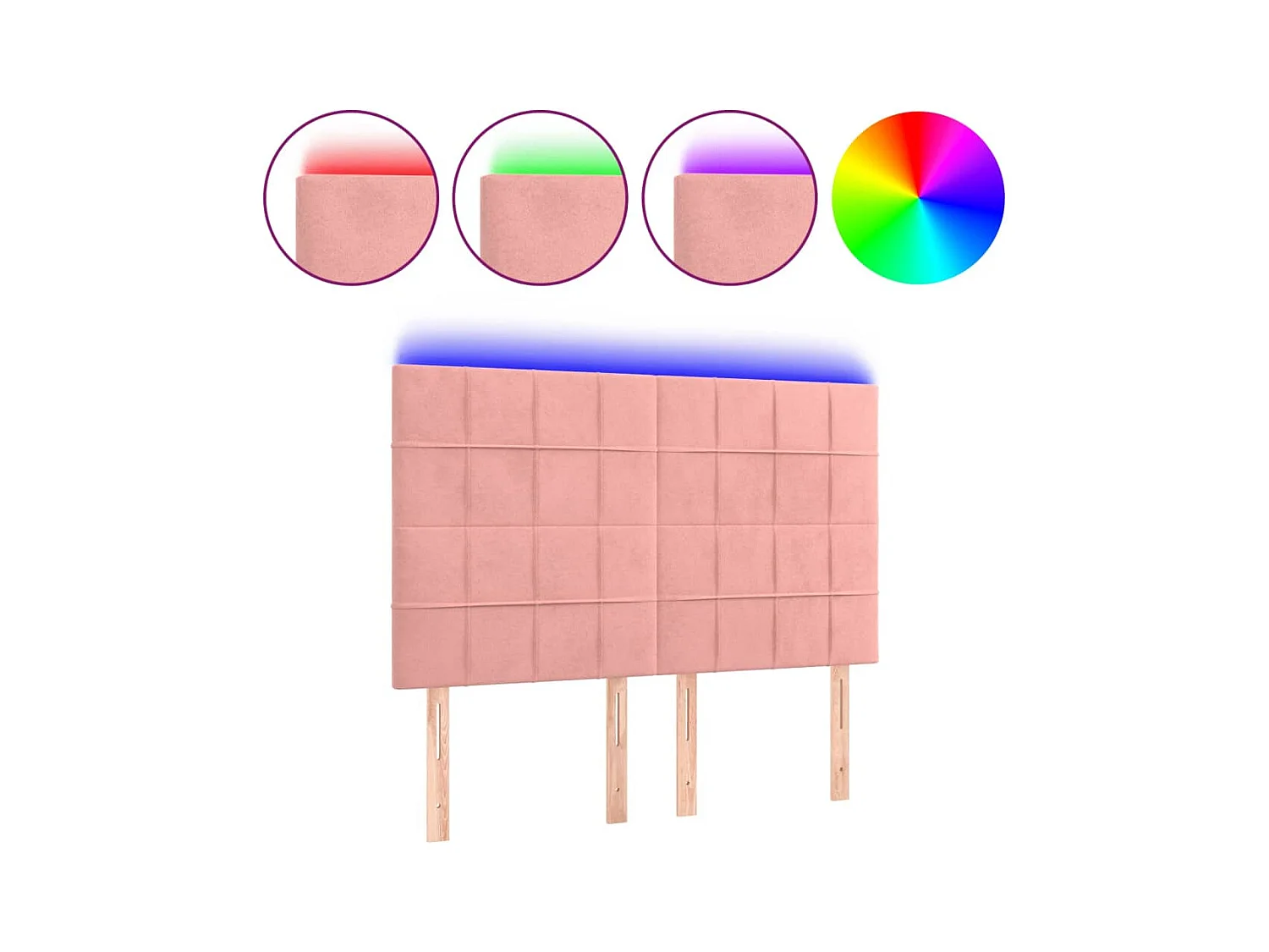 Cabecero | Cabezal de Cama | Mueble cabecero con luces LED terciopelo rosa 144x5x118/128 cm