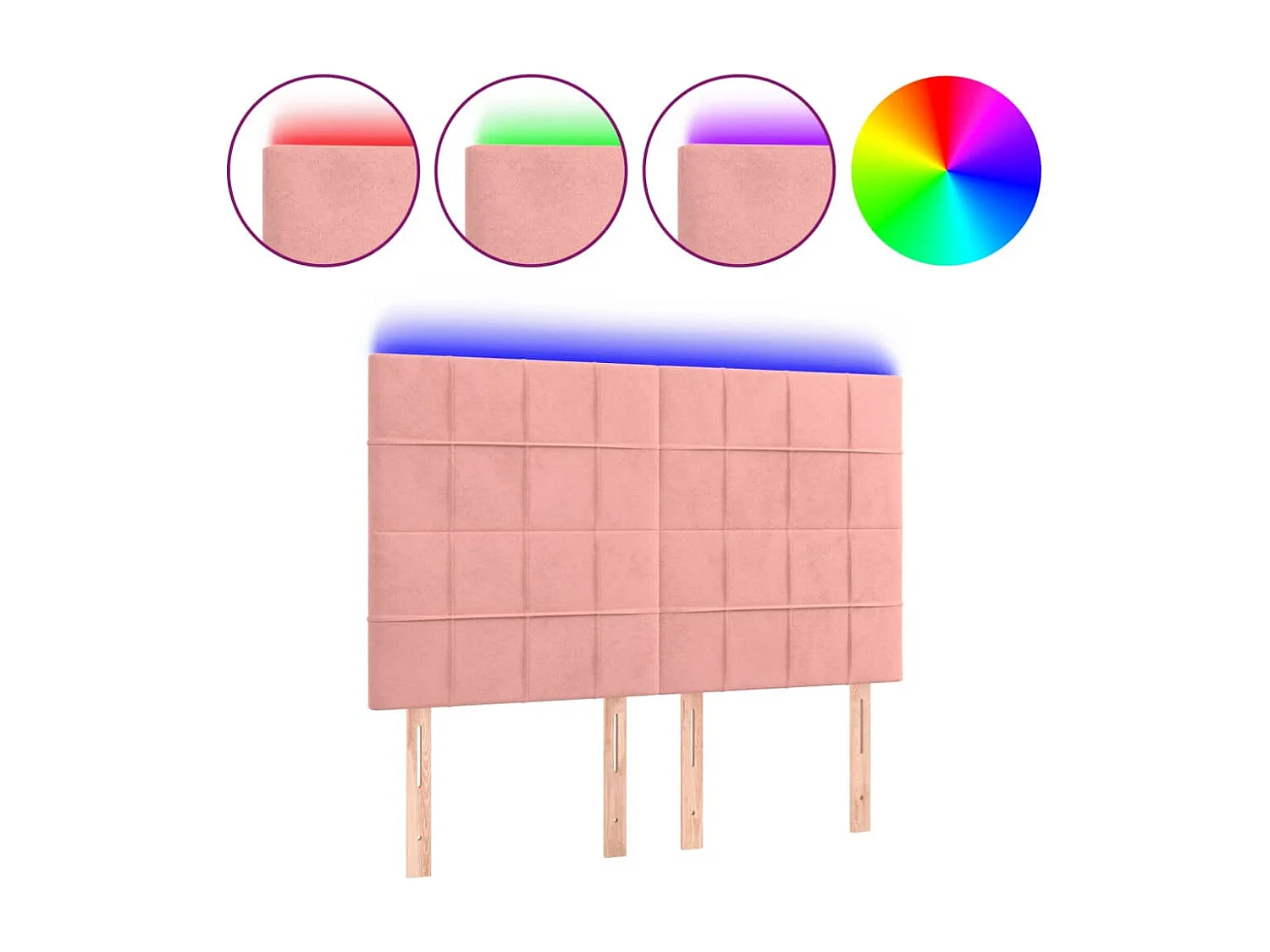 Tête de Lit | Panneau de tête pour lit Moderne à LED Rose 144x5x118/128 cm Velours