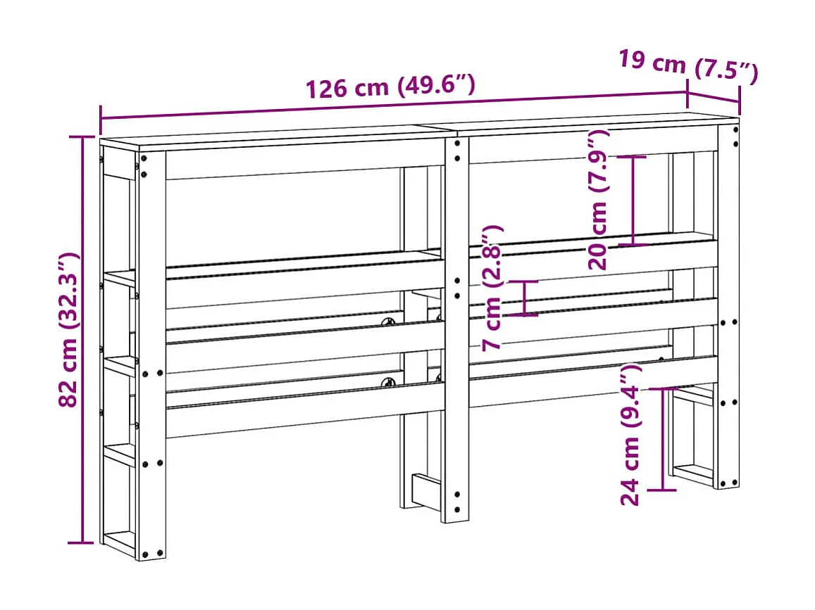 Cabecero de Cama | Cabezal de cama | Mueble de cabecero con estantes madera maciza pino marrón 120 cm