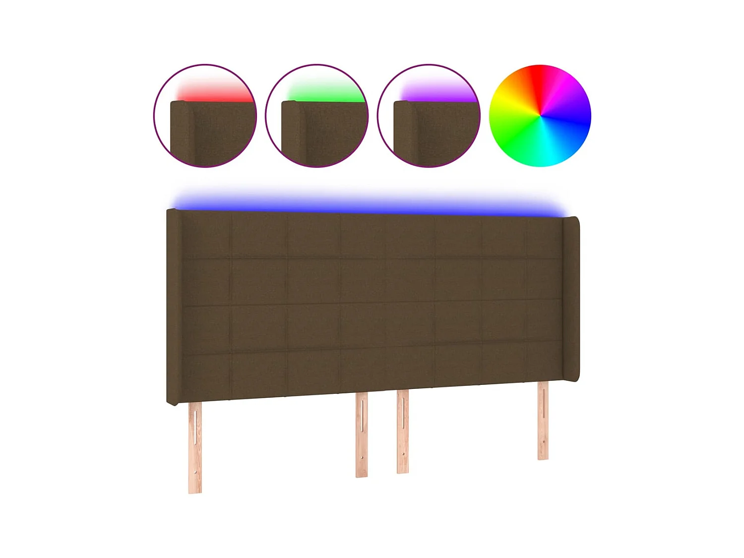 Mueble cabecero | Cabezal de cama | Cabecero con LED de tela marrón oscuro 183x16x118/128 cm