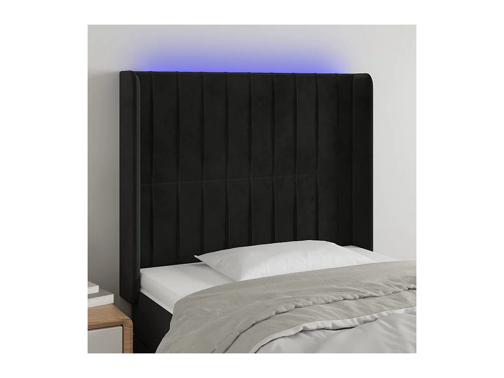 Cabecero | Cabezal de Cama | Mueble cabecero con LED de terciopelo negro 103x16x118/128 cm