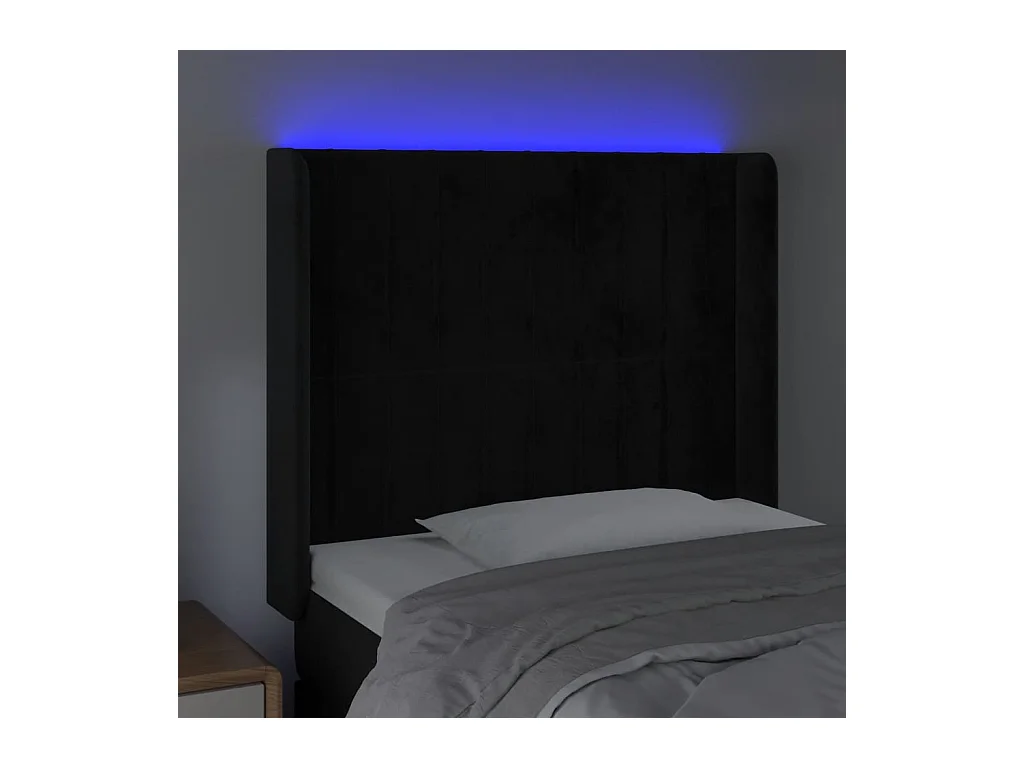 Cabecero | Cabezal de Cama | Mueble cabecero con LED de terciopelo negro 103x16x118/128 cm