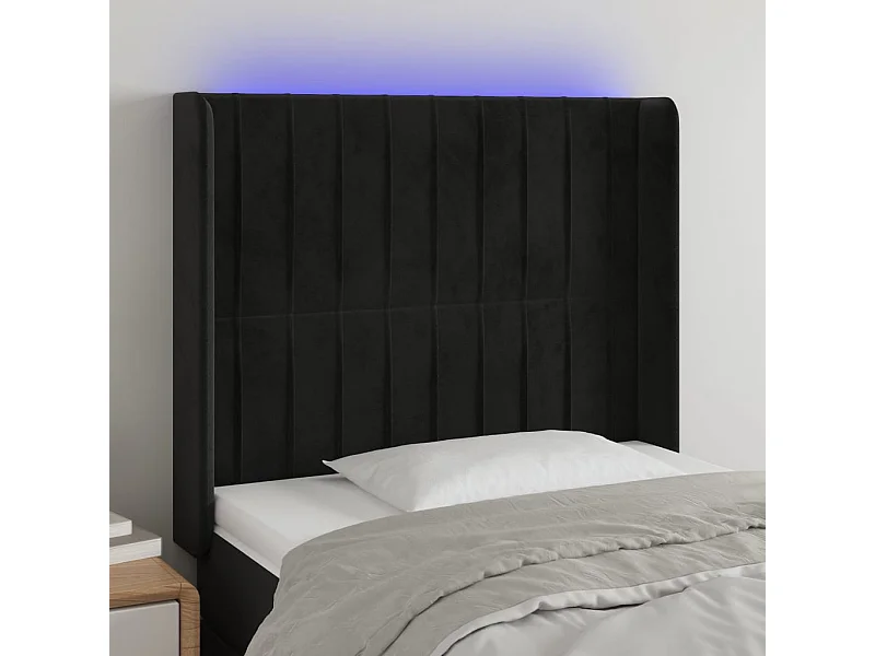 Tête de Lit | Panneau de tête pour lit Moderne à LED Noir 103x16x118/128 cm Velours