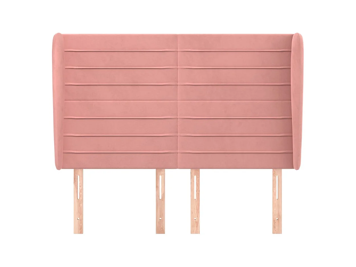 Cabecero | Cabezal de Cama | Mueble cabecero con orejas de terciopelo rosa 147x23x118/128 cm