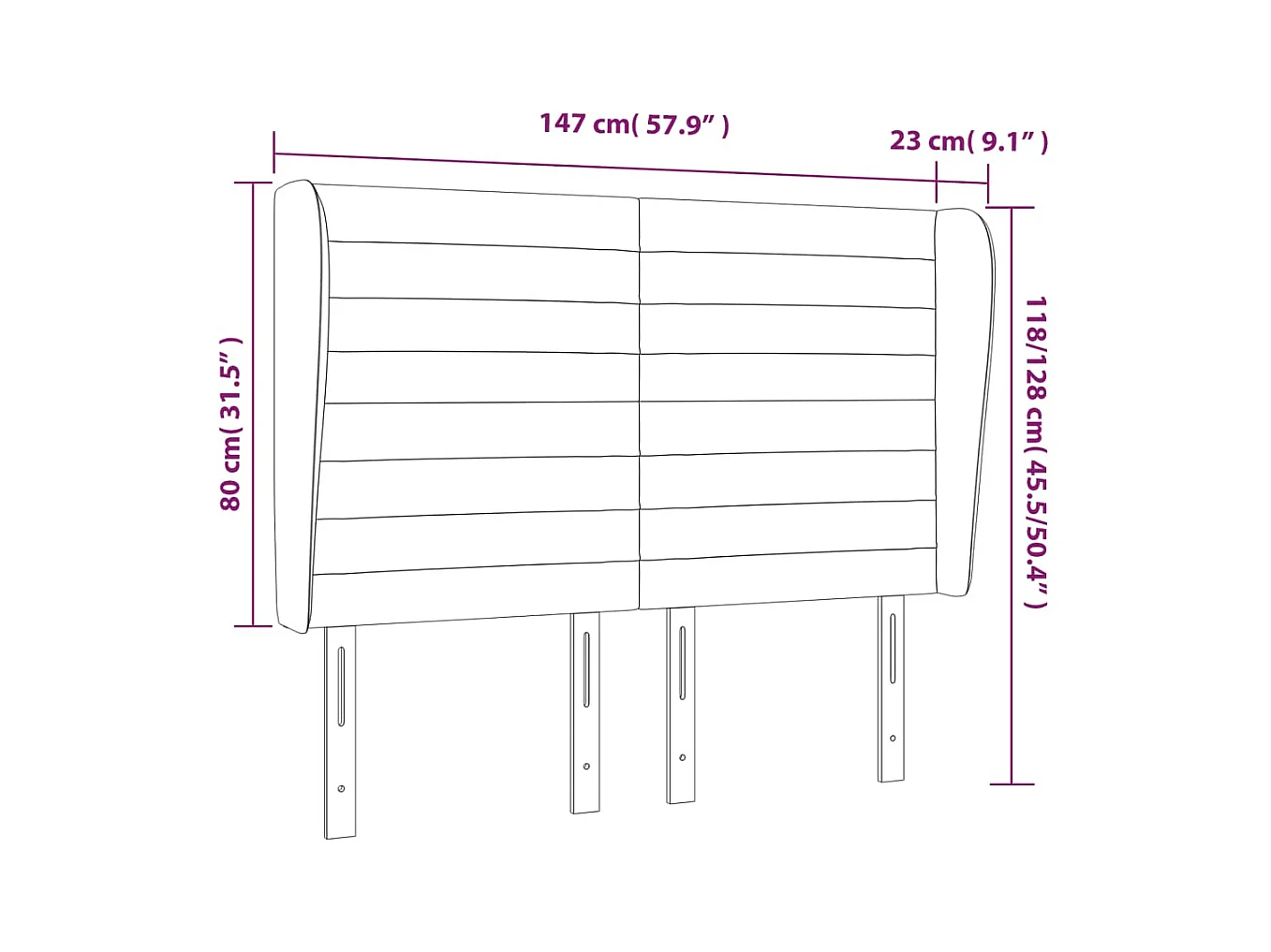 Cabecero | Cabezal de Cama | Mueble cabecero con orejas de terciopelo rosa 147x23x118/128 cm