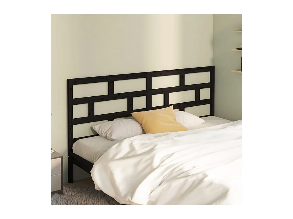 Cabecero de Cama | Cabezal de cama | Mueble de cabecero madera maciza de pino negro 206x4x100 cm