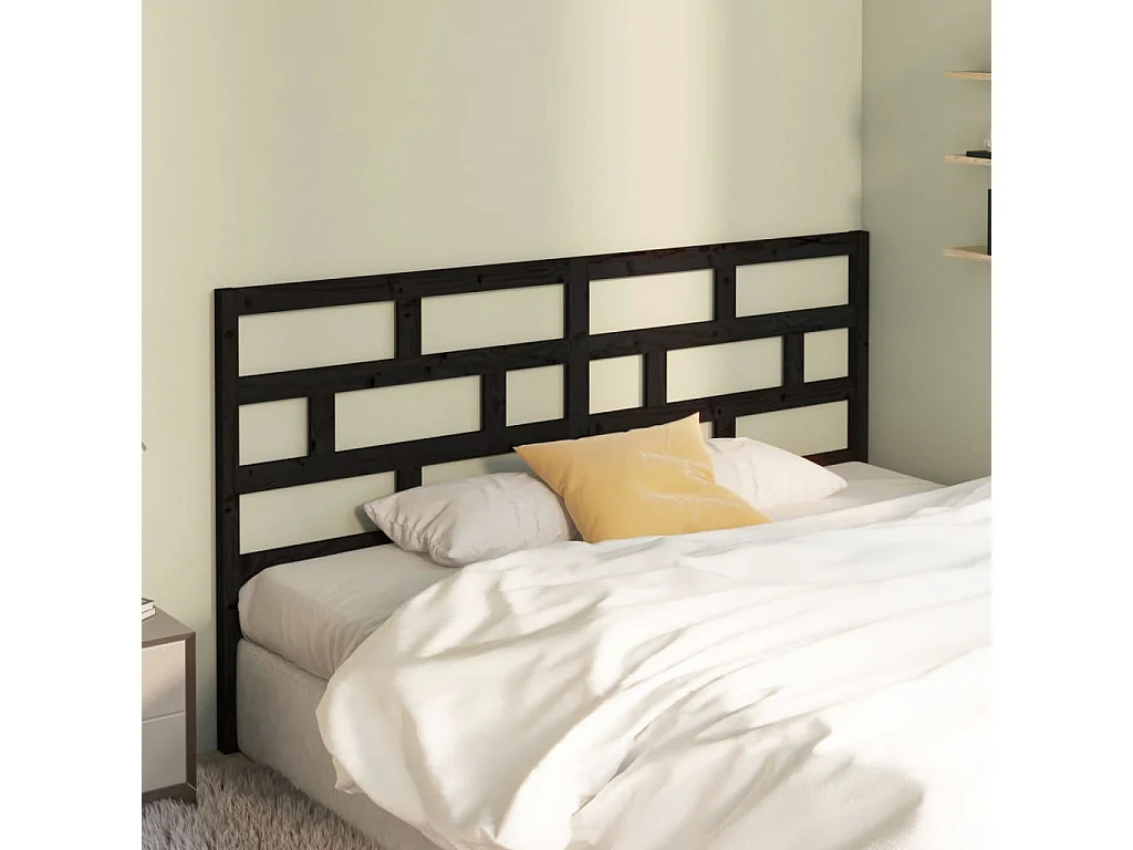 Cabecero de Cama | Cabezal de cama | Mueble de cabecero madera maciza de pino negro 206x4x100 cm