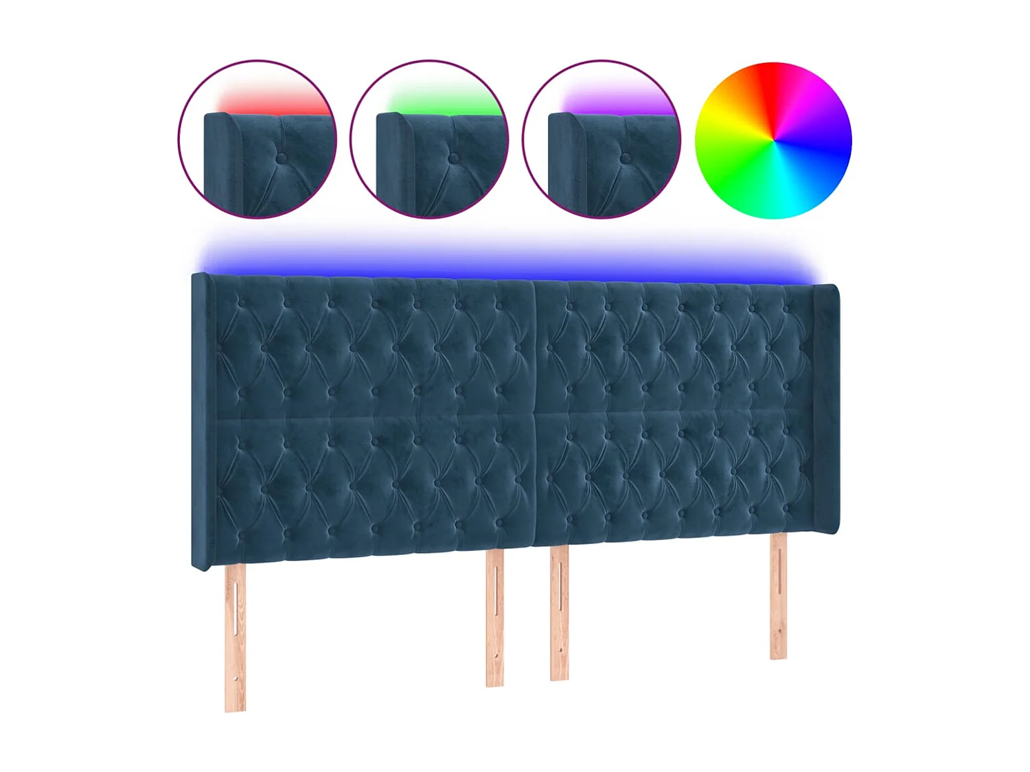 Tête de Lit | Panneau de tête pour lit Moderne à LED Bleu foncé 203x16x118/128 cm Velours