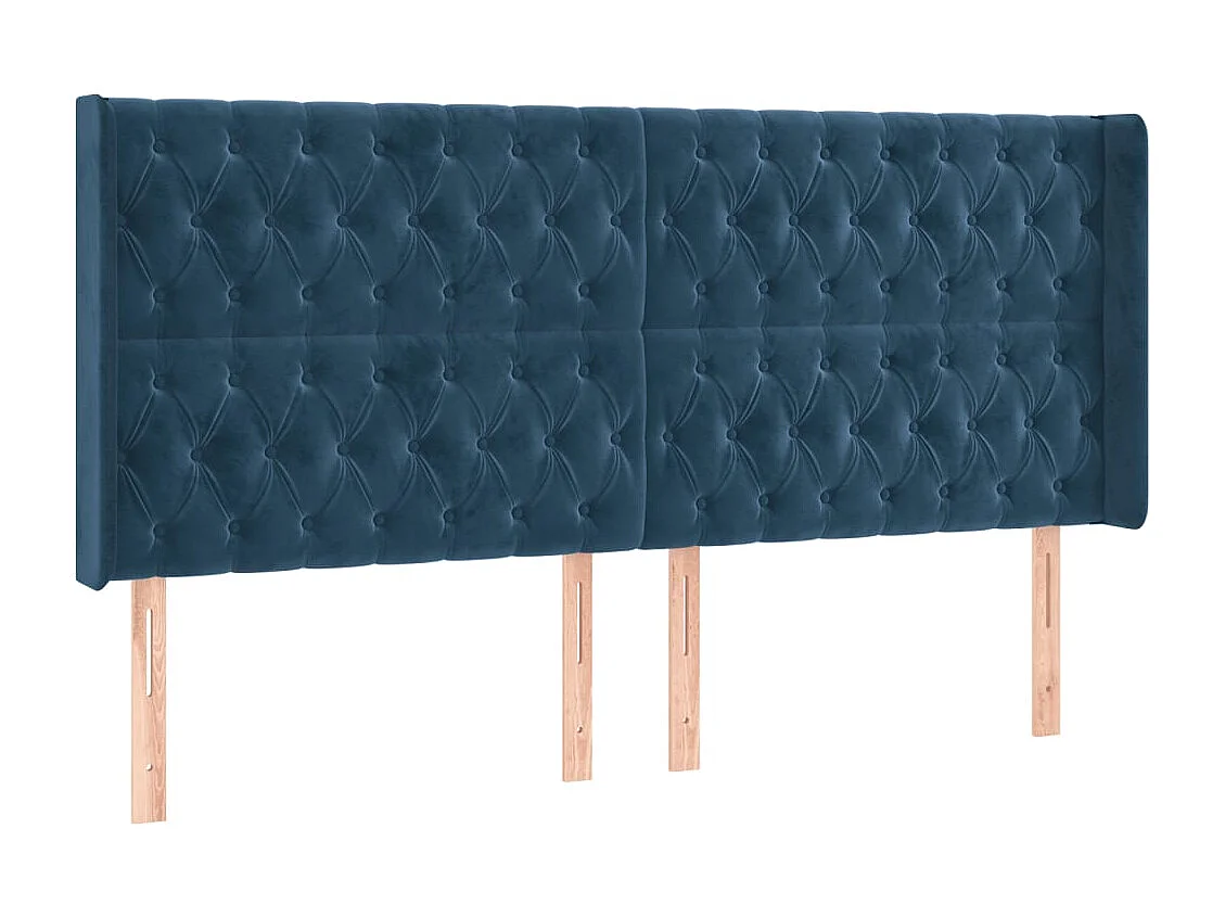 Tête de Lit | Panneau de tête pour lit Moderne à LED Bleu foncé 203x16x118/128 cm Velours