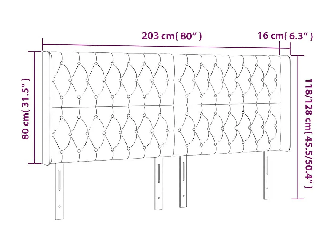 Tête de Lit | Panneau de tête pour lit Moderne à LED Bleu foncé 203x16x118/128 cm Velours