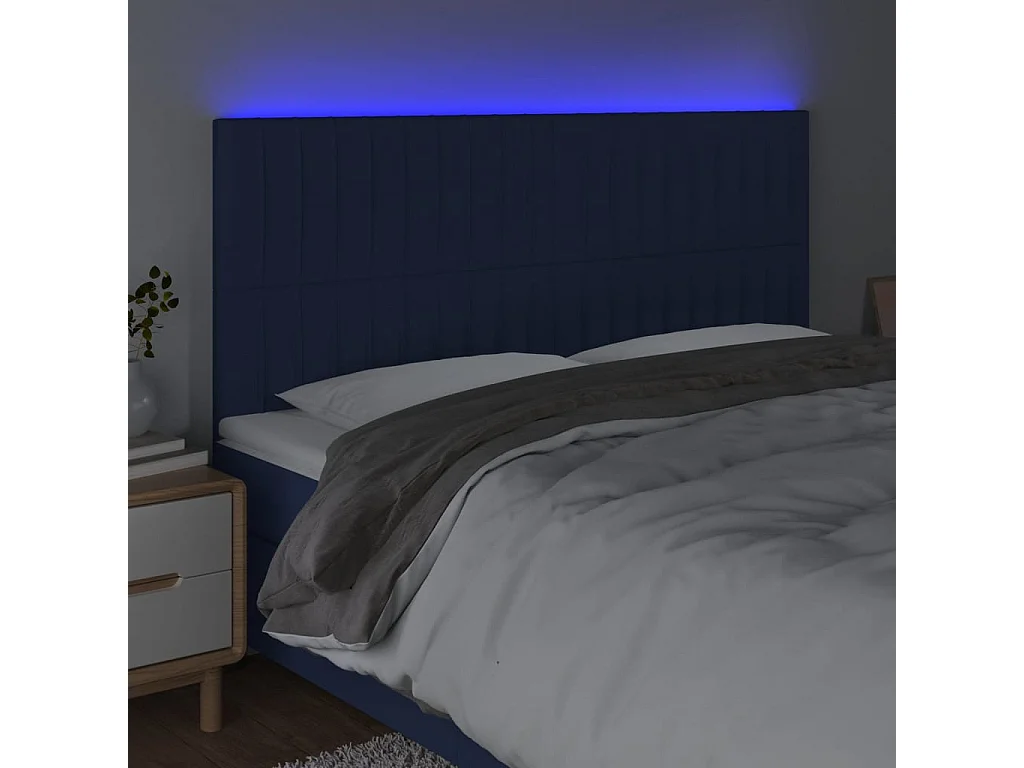 Tête de Lit | Panneau de tête pour lit Moderne à LED Bleu 180x5x118/128 cm Tissu
