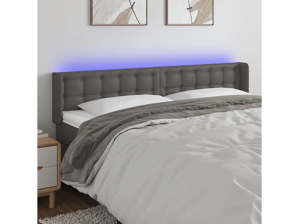 Hoofdbord | Hoofdeinde LED 203x16x78/88 cm kunstleer grijs