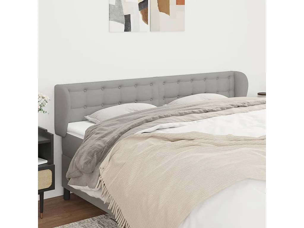 Tête de Lit | Panneau de tête pour lit Moderne avec oreilles Gris clair 183x23x78/88 cm Tissu