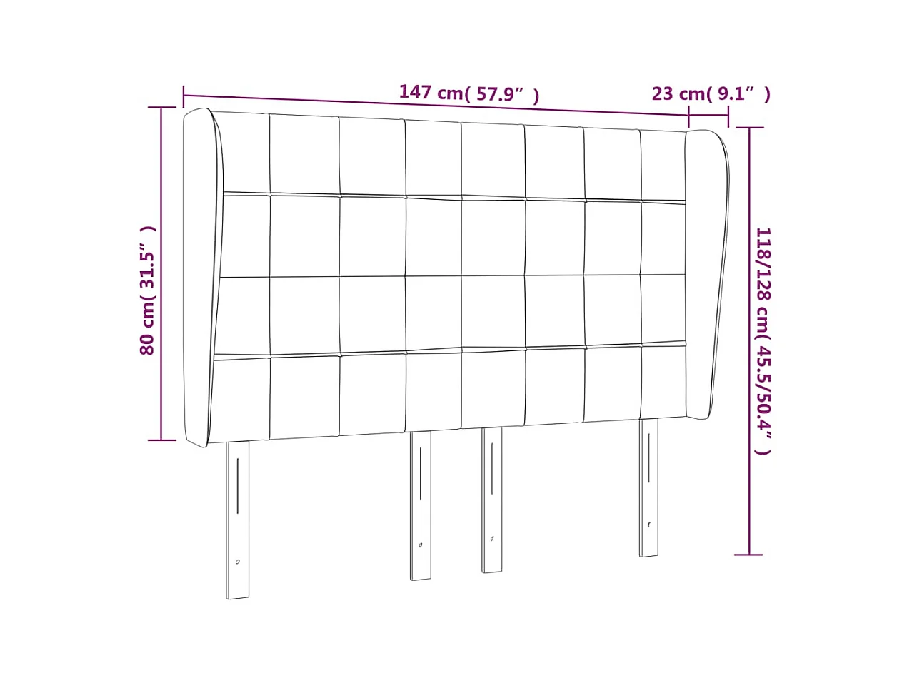Tête de Lit | Panneau de tête pour lit Moderne avec oreilles Noir 147x23x118/128 cm Tissu