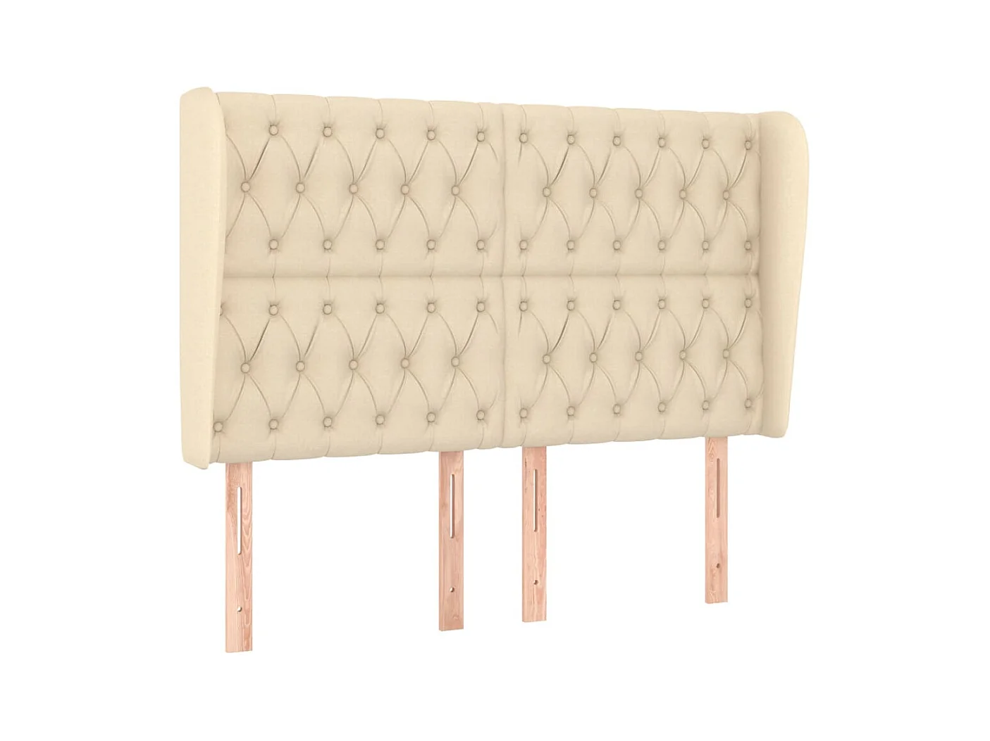 Cabecero | Cabezal de Cama | Mueble cabecero con orejas de tela color crema 147x23x118/128 cm