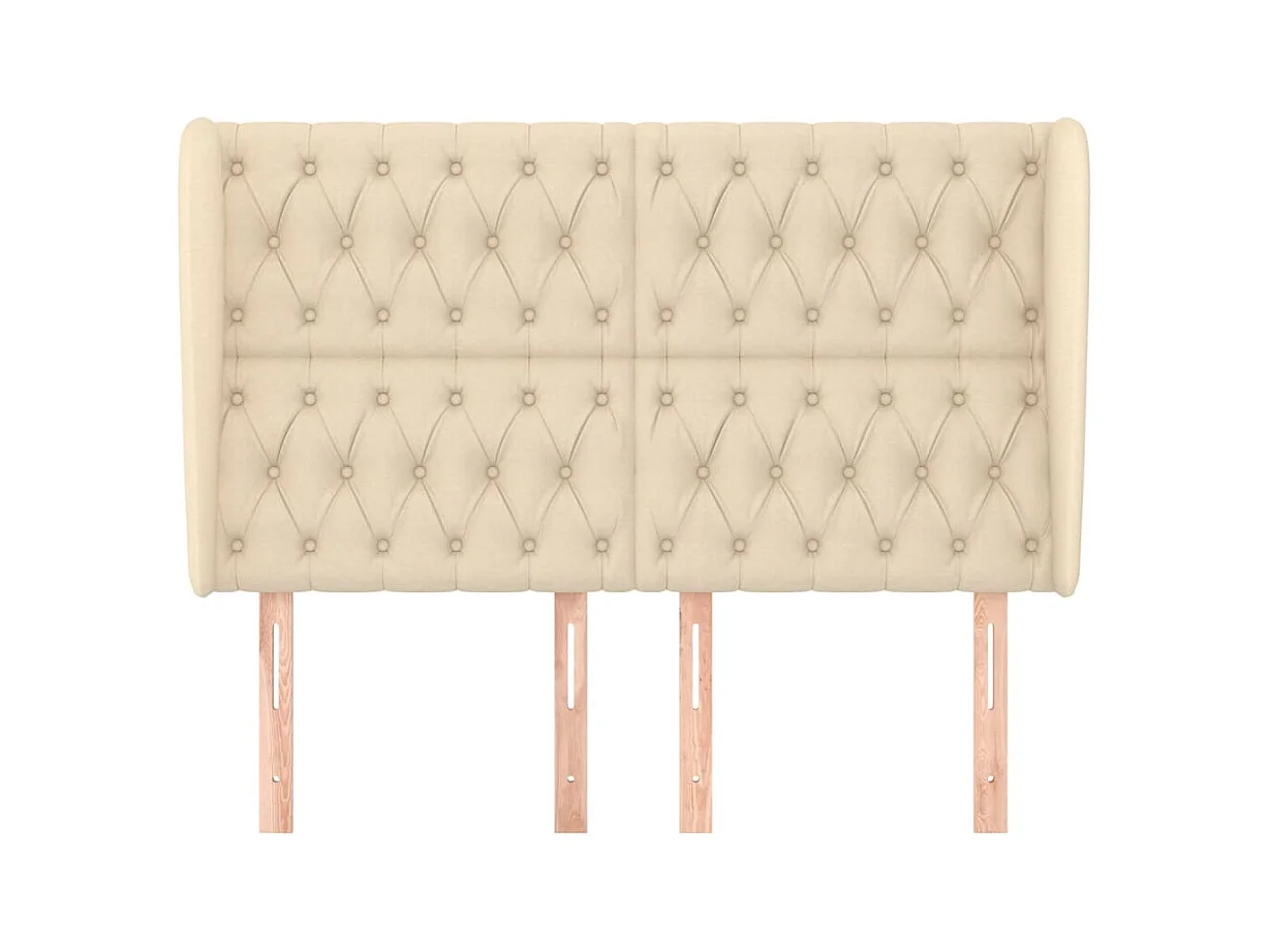 Cabecero | Cabezal de Cama | Mueble cabecero con orejas de tela color crema 147x23x118/128 cm