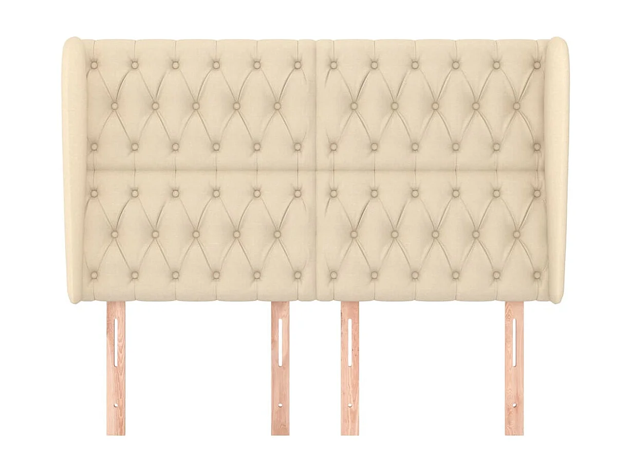 Cabecero | Cabezal de Cama | Mueble cabecero con orejas de tela color crema 147x23x118/128 cm