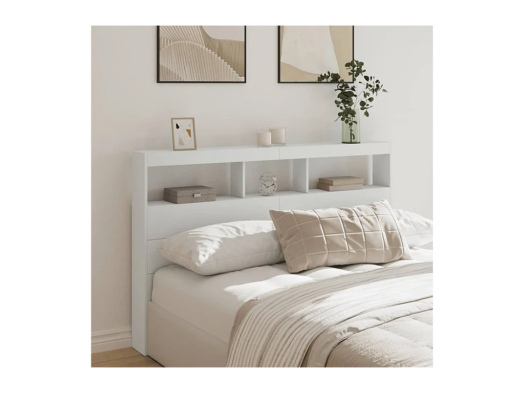 Tête de Lit avec rangement | Armoire de tête de lit avec LED blanc 160x17x102 cm