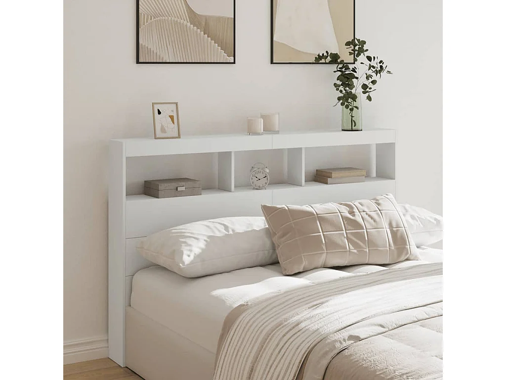 Tête de Lit avec rangement | Armoire de tête de lit avec LED blanc 160x17x102 cm