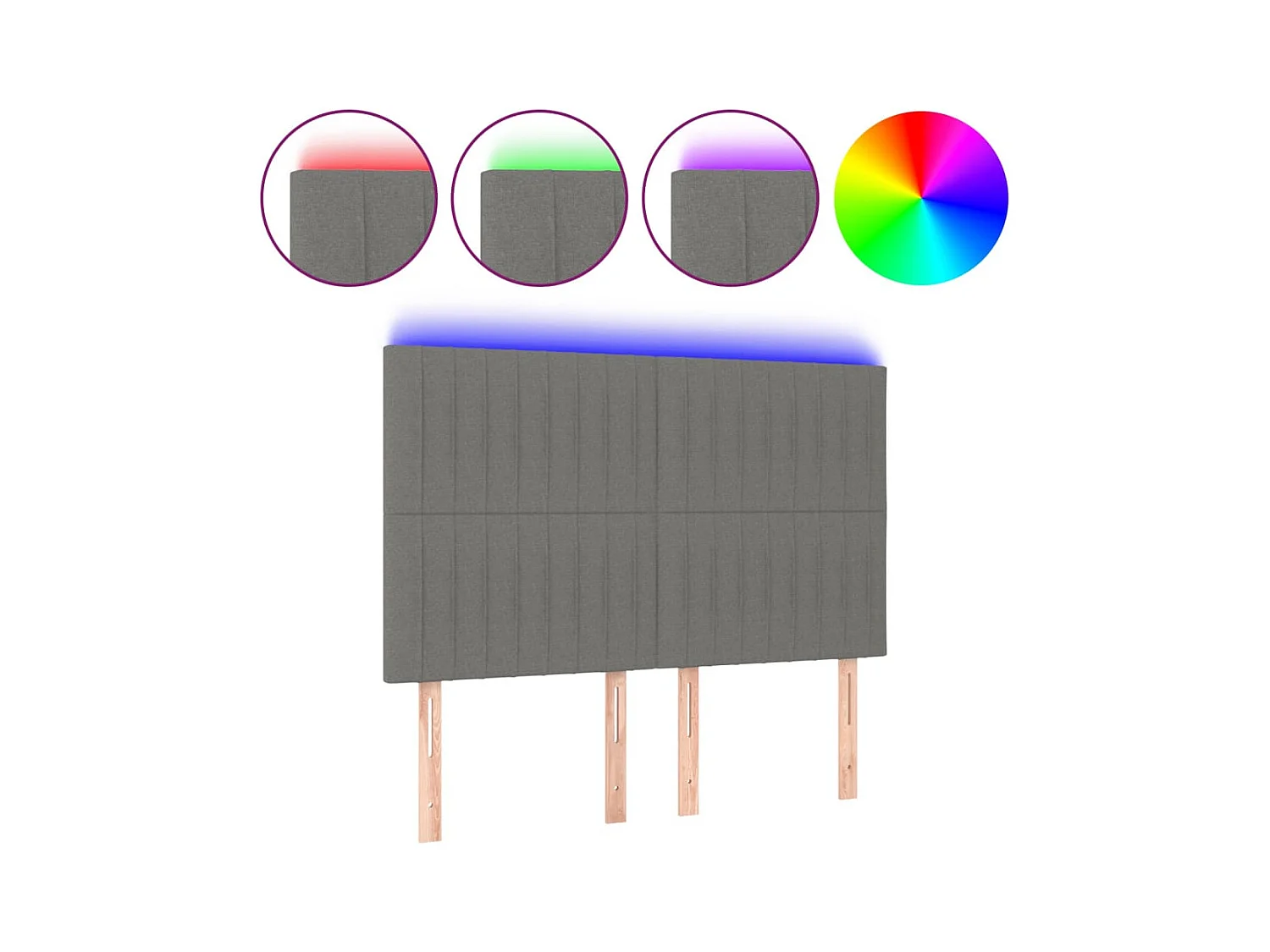 Cabecero | Cabezal de Cama | Mueble cabecero con luces LED tela gris oscuro 144x5x118/128 cm