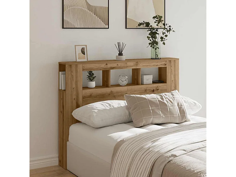 Mueble cabecero | Cabecero | Cabezal de cama LED madera ingeniería roble artisan 140x18,5x103,5 cm