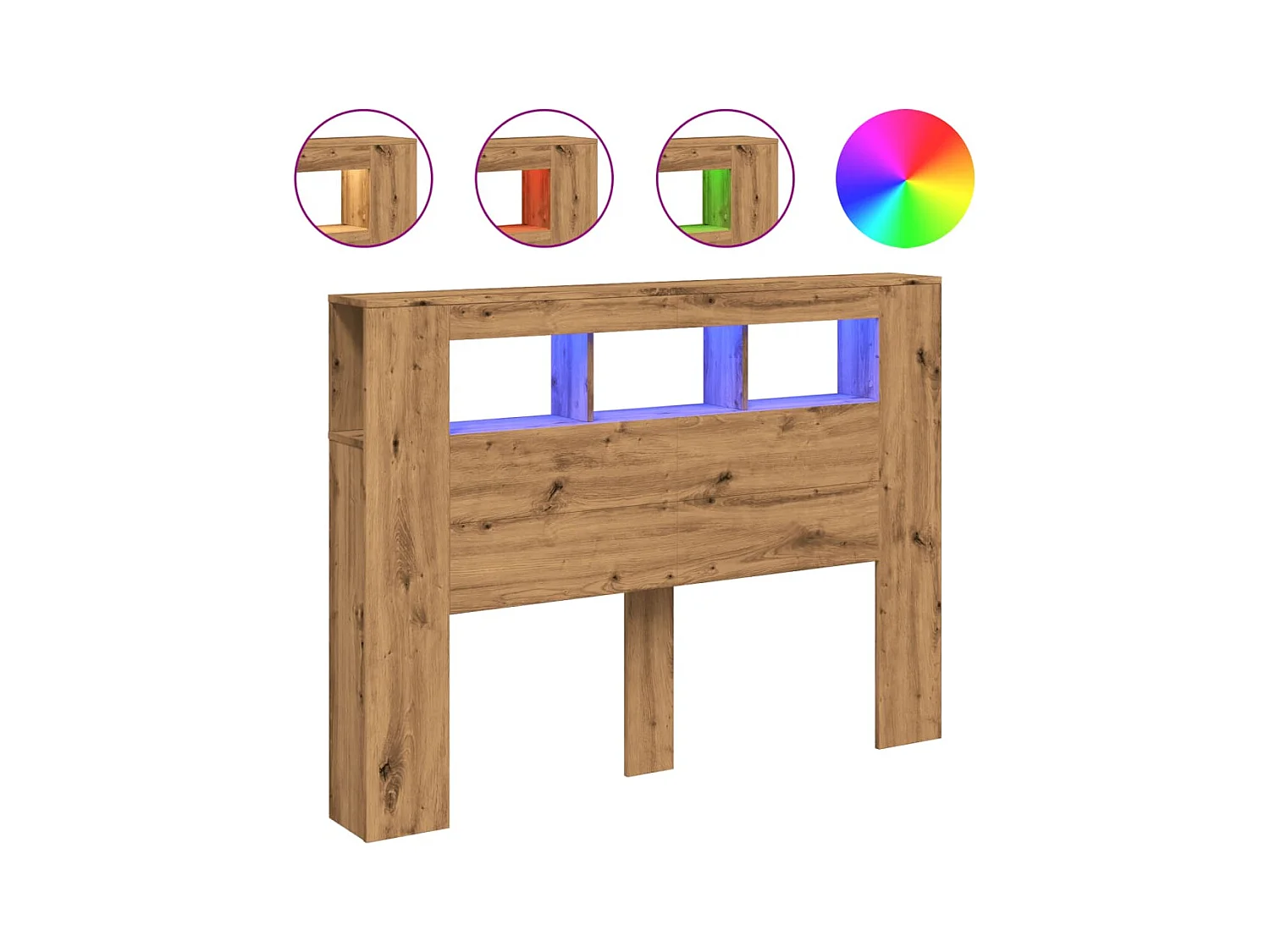 Mueble cabecero | Cabecero | Cabezal de cama LED madera ingeniería roble artisan 140x18,5x103,5 cm
