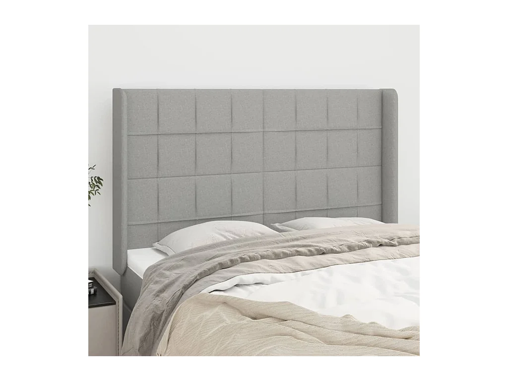 Tête de Lit | Panneau de tête pour lit Moderne avec oreilles Gris clair 147x16x118/128 cm Tissu