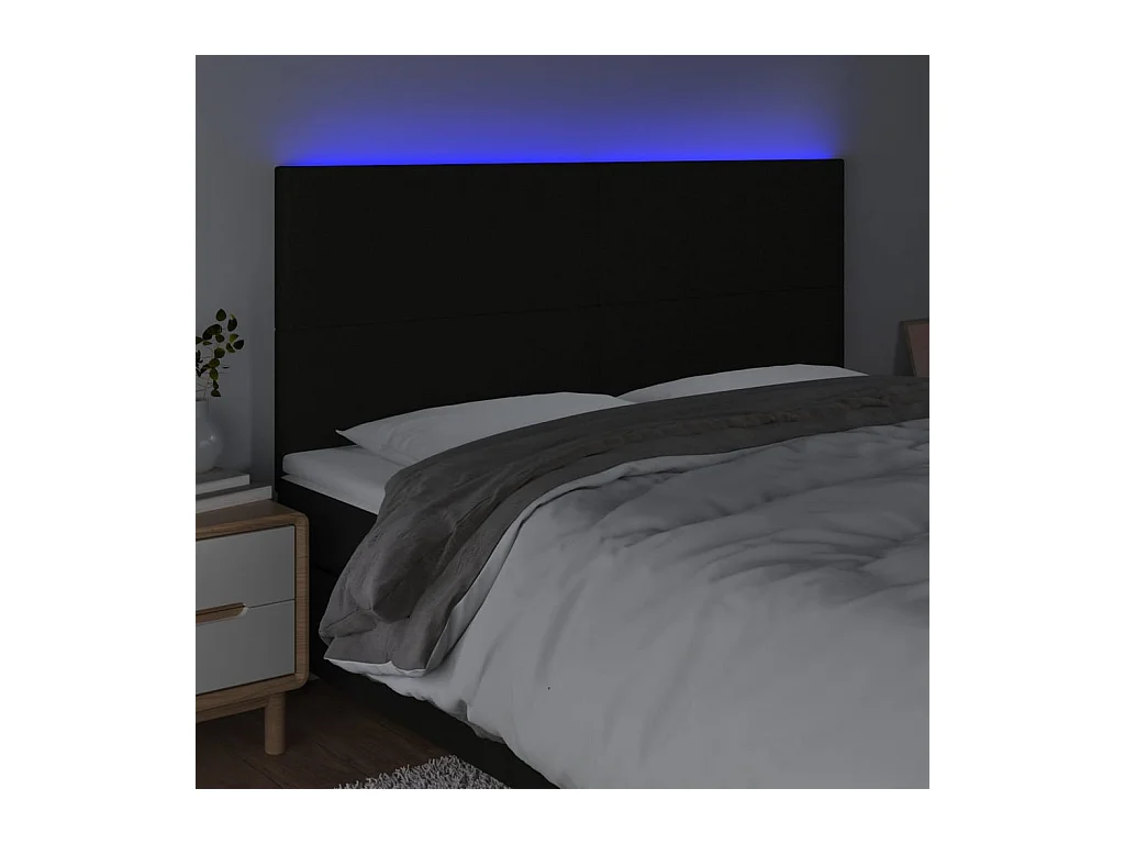 Tête de Lit | Panneau de tête pour lit Moderne à LED Noir 200x5x118/128 cm Tissu