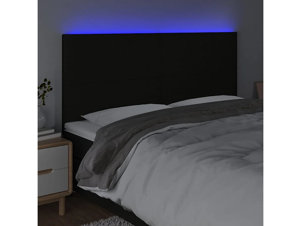 Tête de Lit | Panneau de tête pour lit Moderne à LED Noir 200x5x118/128 cm Tissu