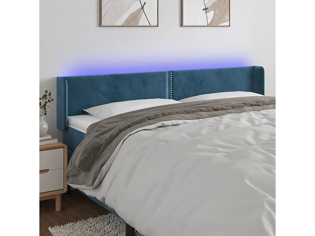 Hoofdbord | Hoofdeinde LED 203x16x78/88 cm fluweel donkerblauw