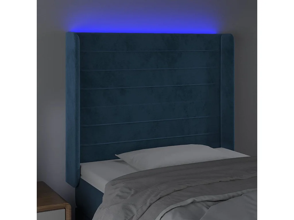 Tête de Lit | Panneau de tête pour lit Moderne à LED Bleu foncé 103x16x118/128 cm Velours