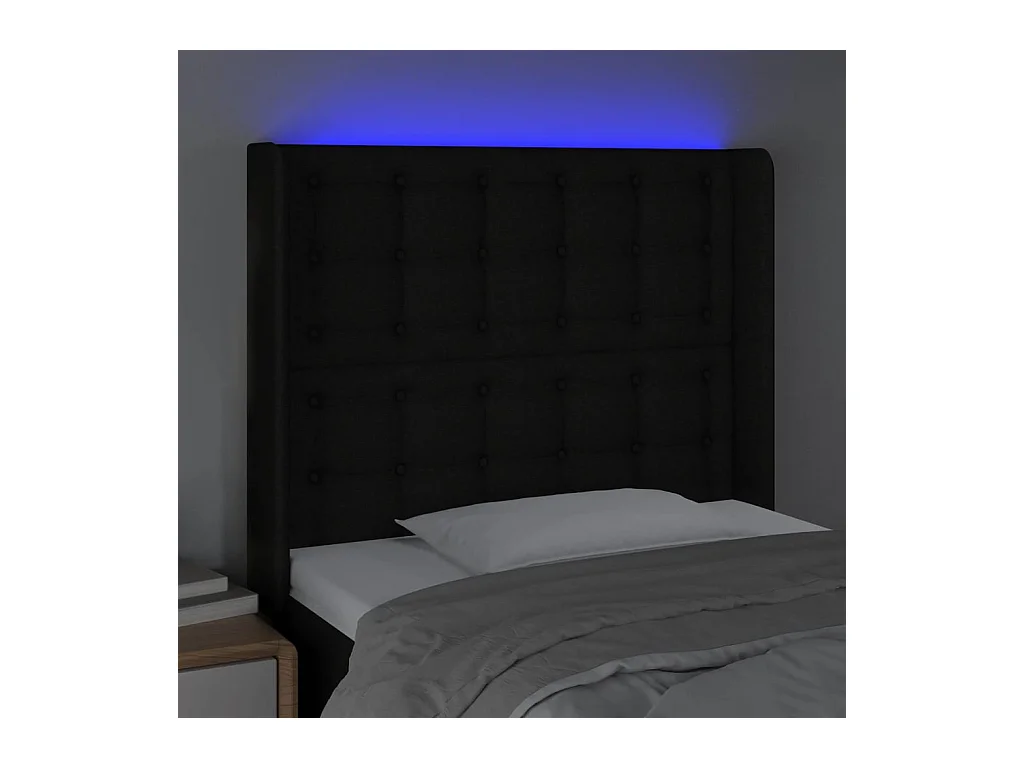 Tête de Lit | Panneau de tête pour lit Moderne à LED Noir 103x16x118/128 cm Tissu
