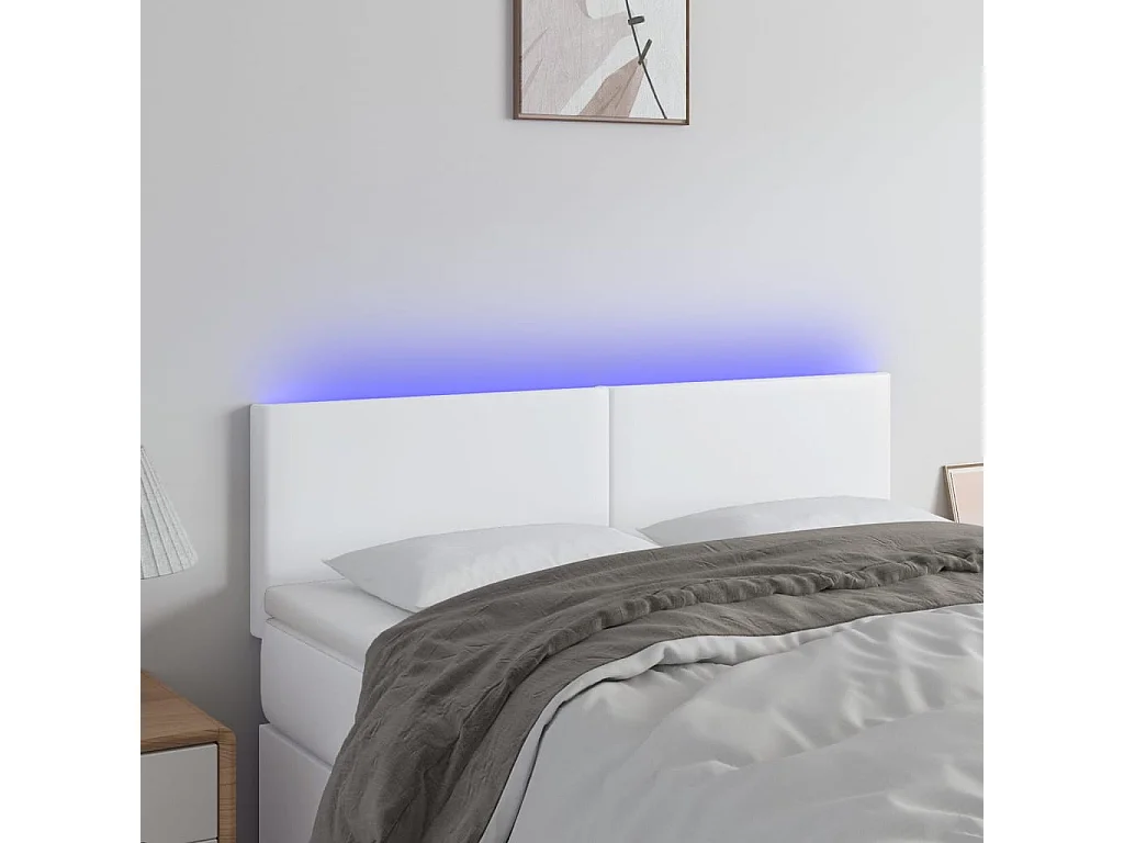 Tête de Lit | Panneau de tête pour lit Moderne à LED Blanc 144x5x78/88 cm Similicuir