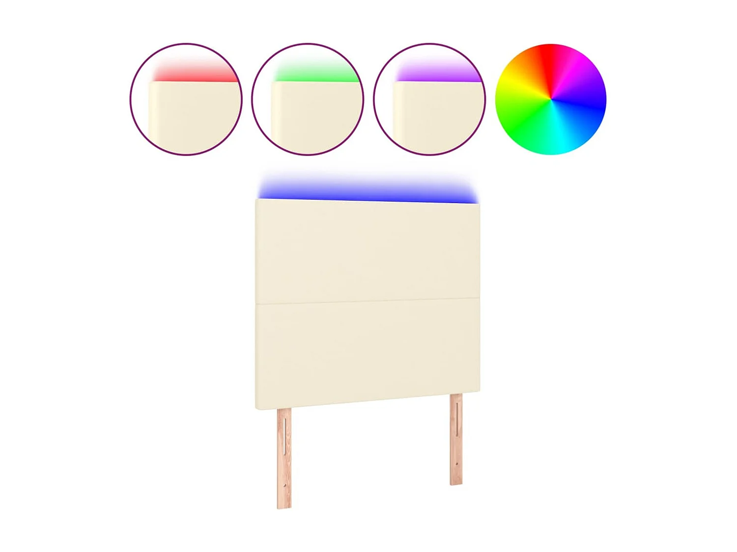 Cabecero | Cabezal de Cama | Mueble cabecero con luces LED cuero sintético crema 90x5x118/128 cm