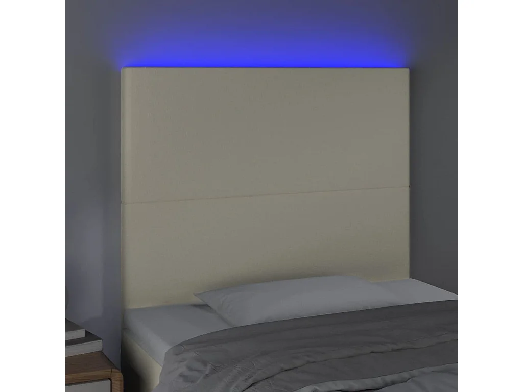 Cabecero | Cabezal de Cama | Mueble cabecero con luces LED cuero sintético crema 90x5x118/128 cm