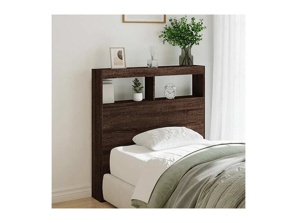 Cabecero de Cama | Cabezal de cama | Mueble de cabecero con luz LED marrón roble 100x17x102 cm