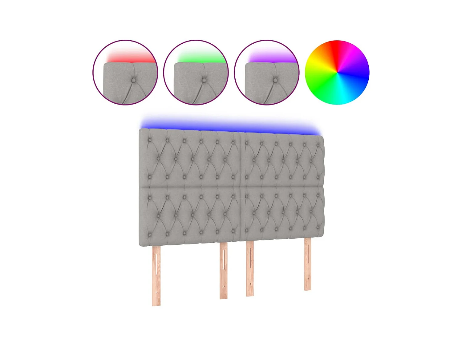 Cabecero | Cabezal de Cama | Mueble cabecero con luces LED tela gris claro 144x7x118/128 cm