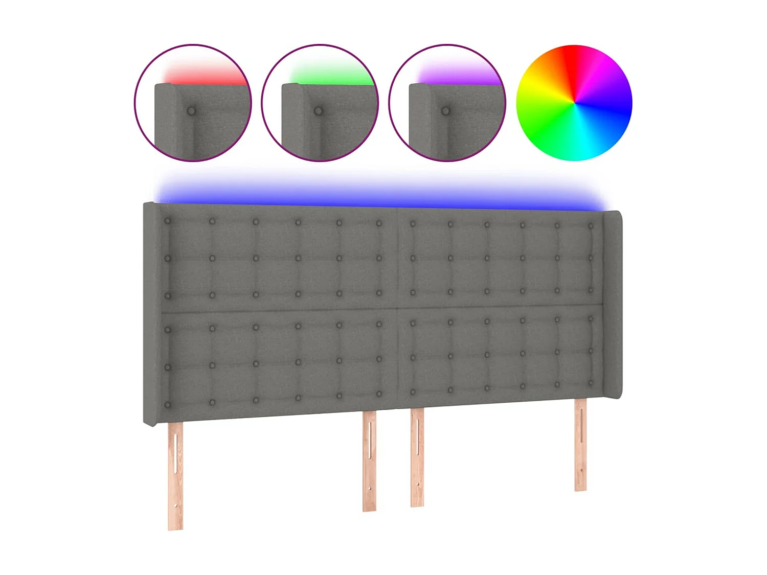 Hoofdbord | Hoofdeinde LED 203x16x118/128 cm stof donkergrijs