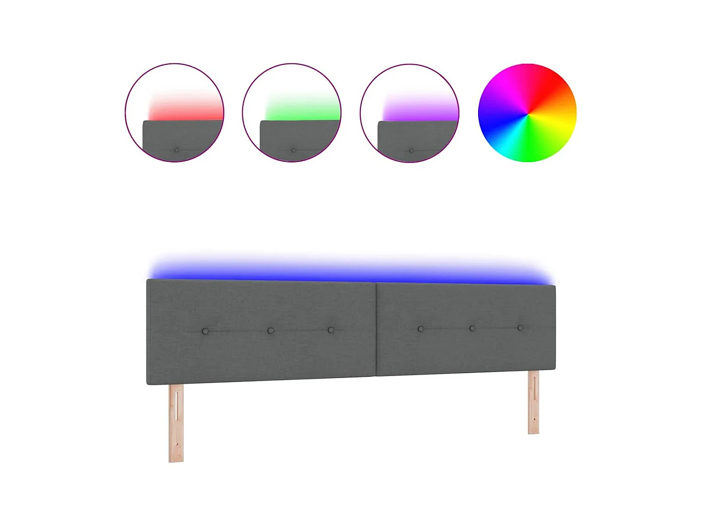 Mueble cabecero | Cabecero | Cabezal de cama LED con luces de tiras LED Gris oscuro 200 cm tela