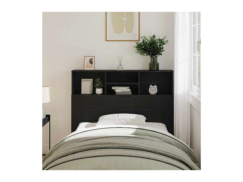 Mueble cabecero | Cabezal de cama | Cabecero de armario con estante Roble Negro 120 x 19 x 103.5 cm