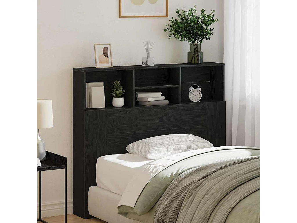 Mueble cabecero | Cabezal de cama | Cabecero de armario con estante Roble Negro 120 x 19 x 103.5 cm