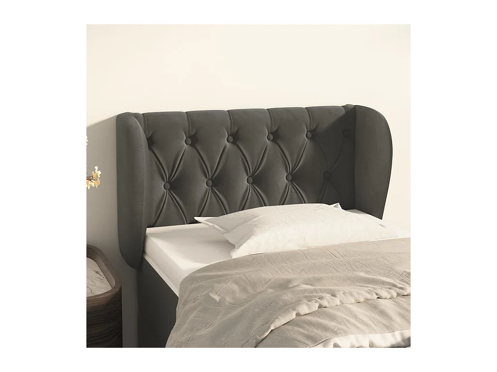 Mueble cabecero | Cabezal de cama | Cabecero de terciopelo gris oscuro 83x23x78/88 cm