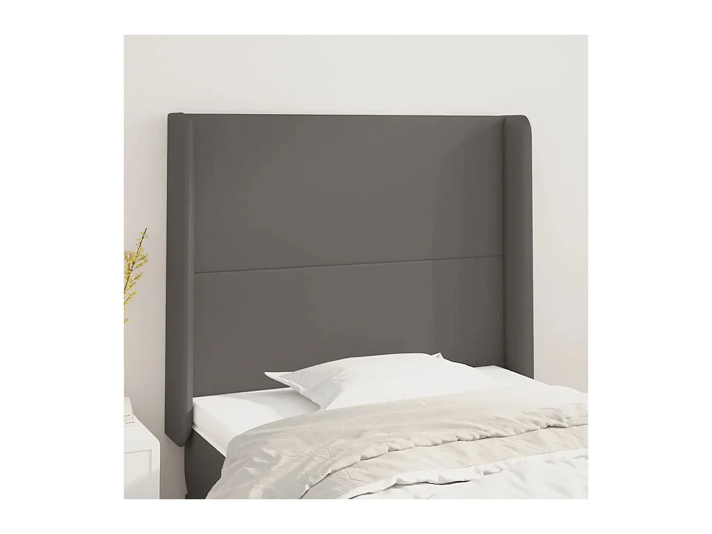 Cabecero | Cabezal de Cama | Mueble cabecero con orejas cuero sintético gris 93x16x118/128cm