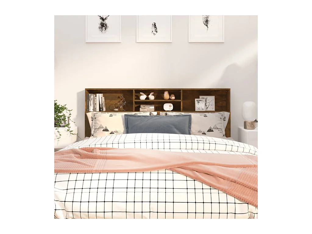 Tête de Lit avec rangement | Armoire de tête de lit Chêne fumé 180x19x103,5 cm