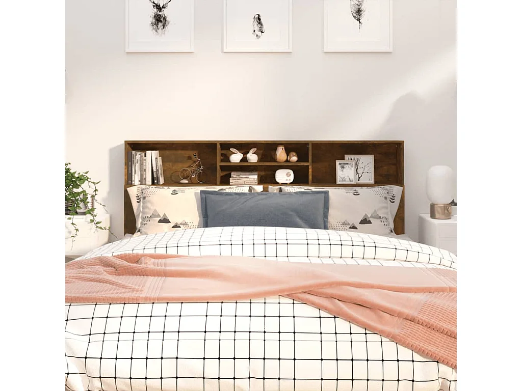 Tête de Lit avec rangement | Armoire de tête de lit Chêne fumé 180x19x103,5 cm